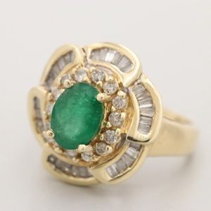 Big Sale—14k Yellow Gold Emerald and Diamond Ring